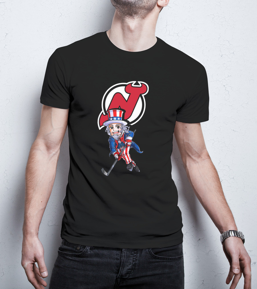 Uncle Sam Hockey Action With New Jersey Devils Independence Day T-Shirt