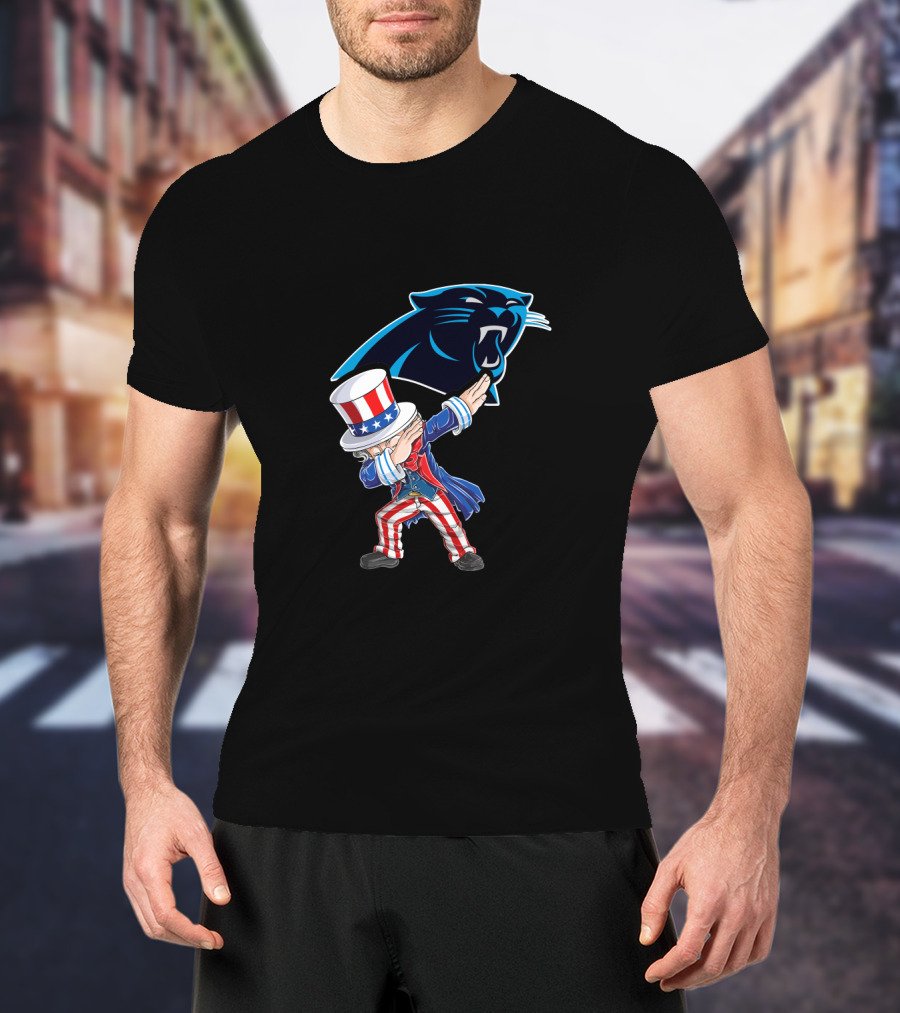 Uncle Sam Dabbing 4Th July Carolina Panthers Logo Fourth Of July Celebration T-Shirt