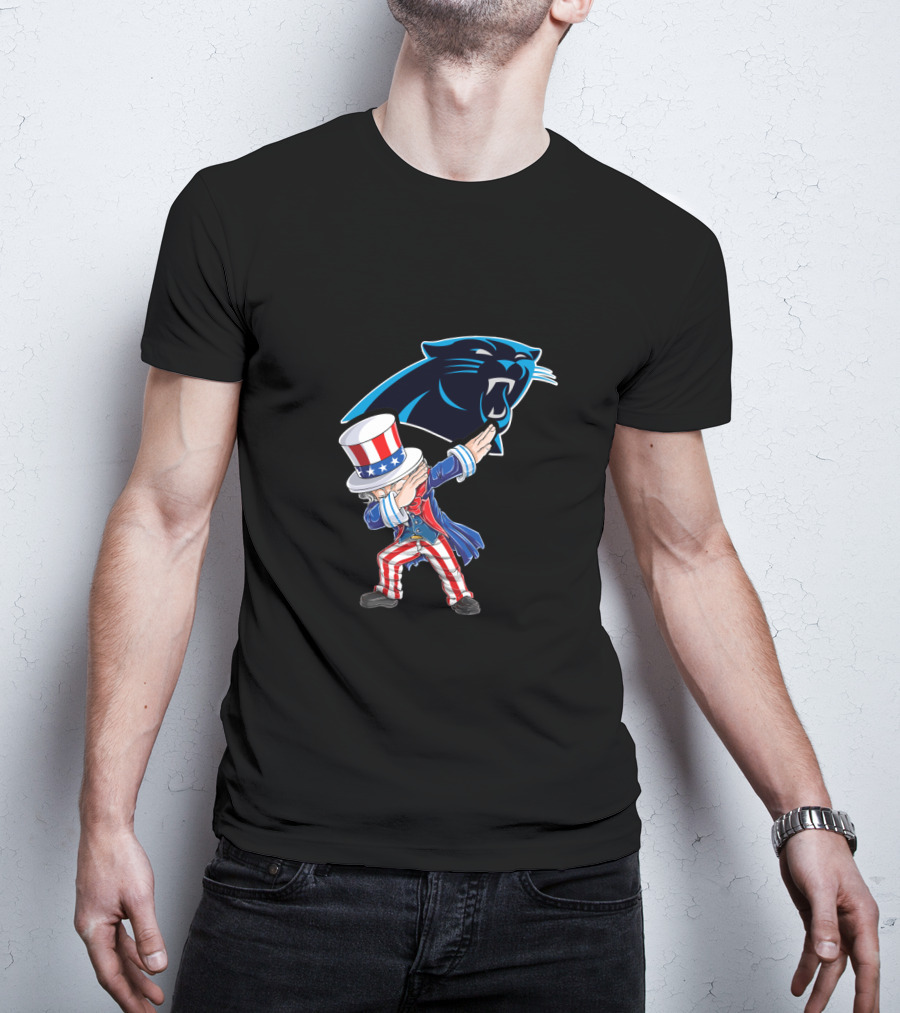 Uncle Sam Dabbing 4Th July Carolina Panthers Logo Fourth Of July Celebration T-Shirt