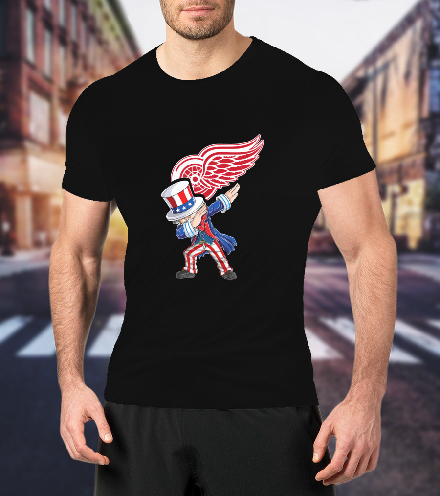 Uncle Sam Dabbing With Detroit Red Wings Logo 4Th Of July T-Shirt