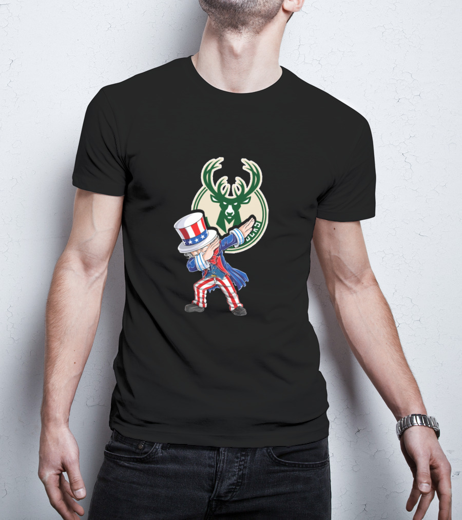 Milwaukee Bucks Uncle Sam Dabbing 4Th Of July Patriotic Basketball T-Shirt