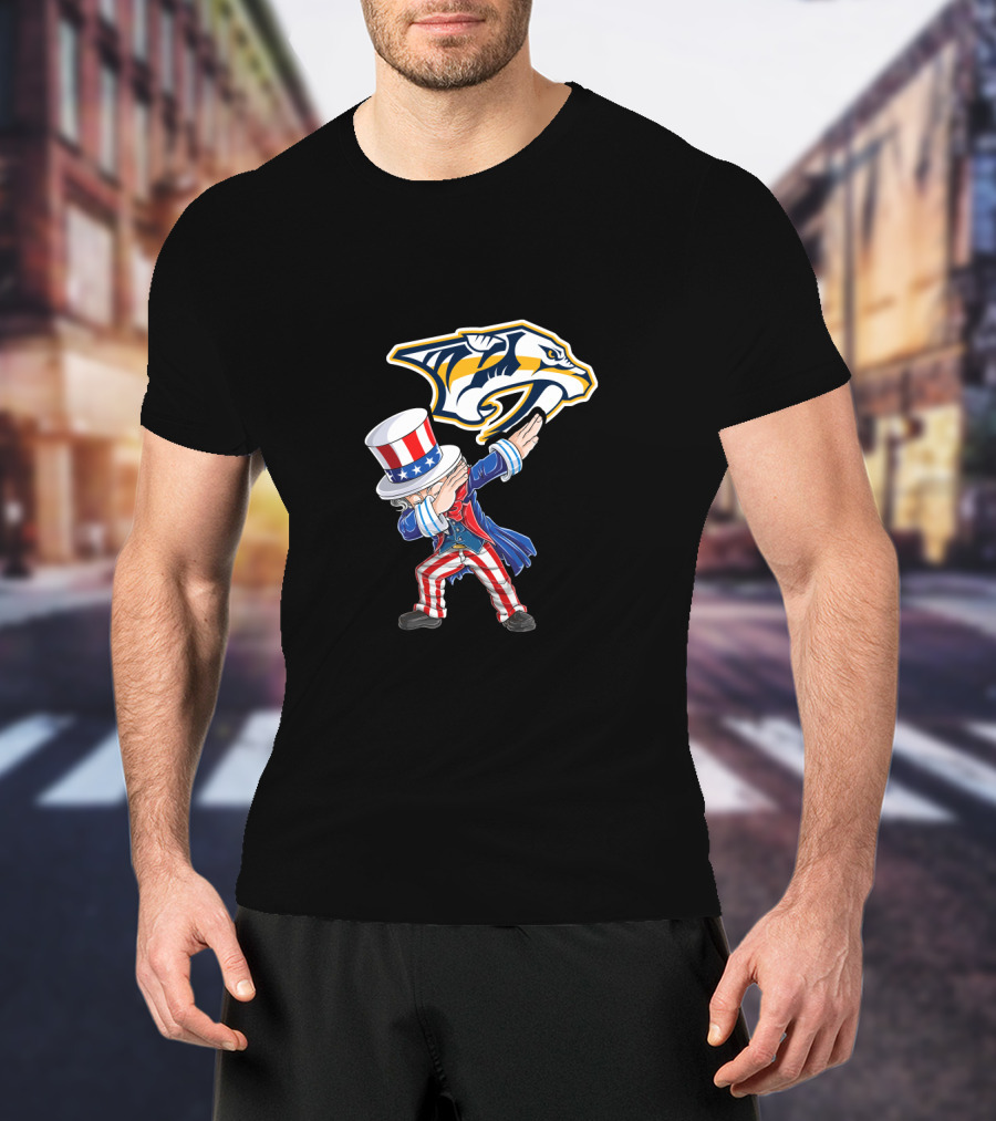 Uncle Sam Dabbing With Nashville Predators Logo 4Th July T-Shirt