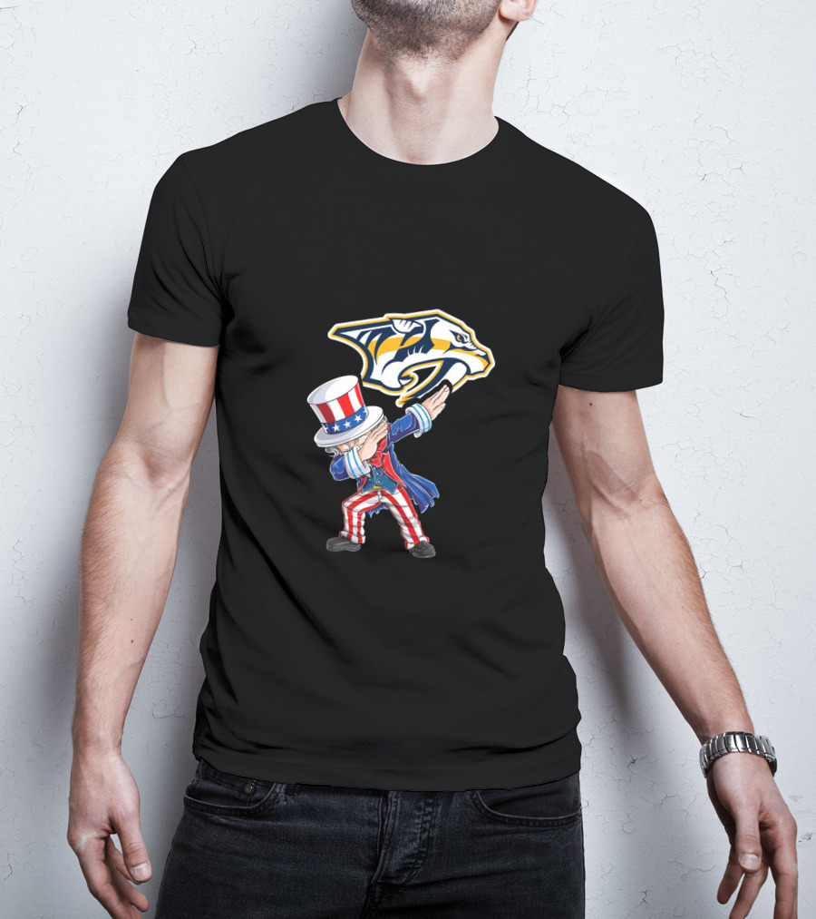 Uncle Sam Dabbing With Nashville Predators Logo 4Th July T-Shirt