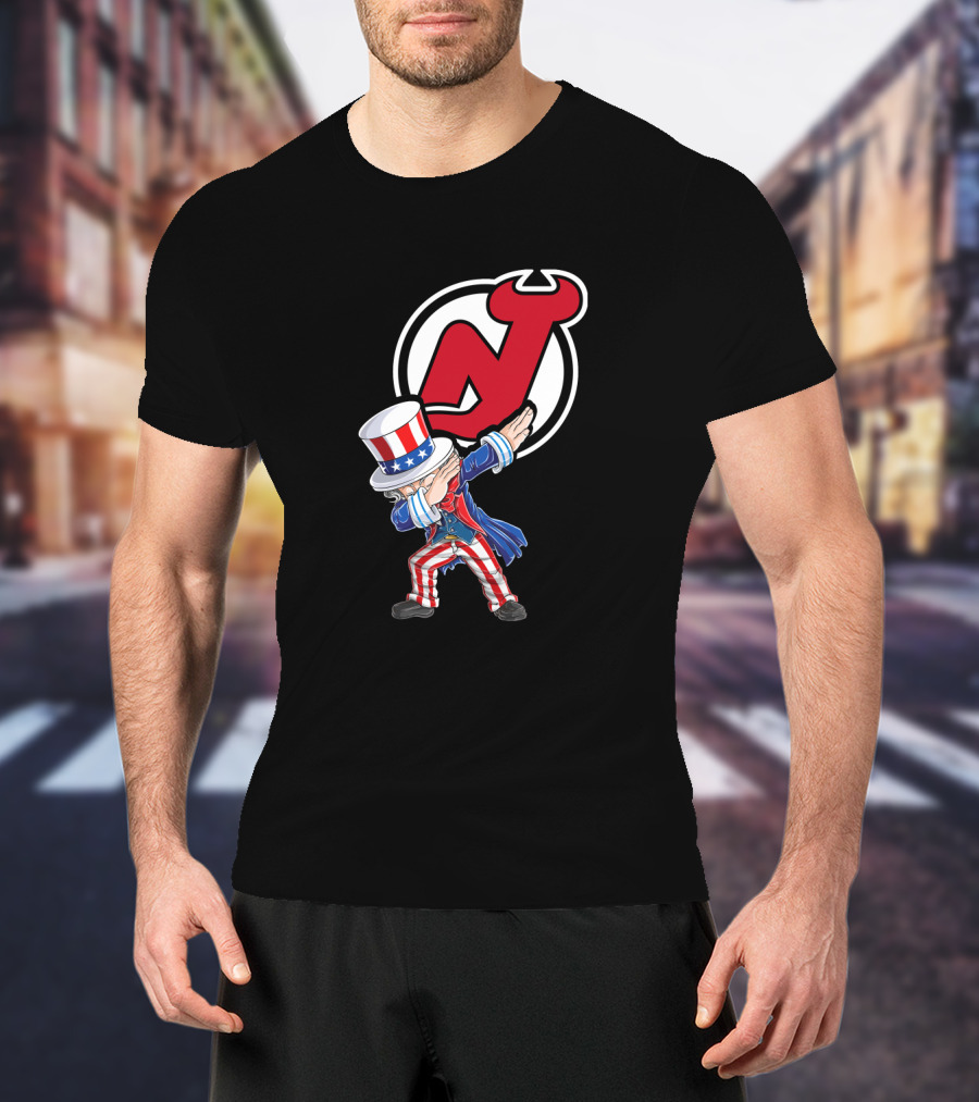 Uncle Sam Dabbing New Jersey Devils Logo Patriotic 4Th Of July T-Shirt