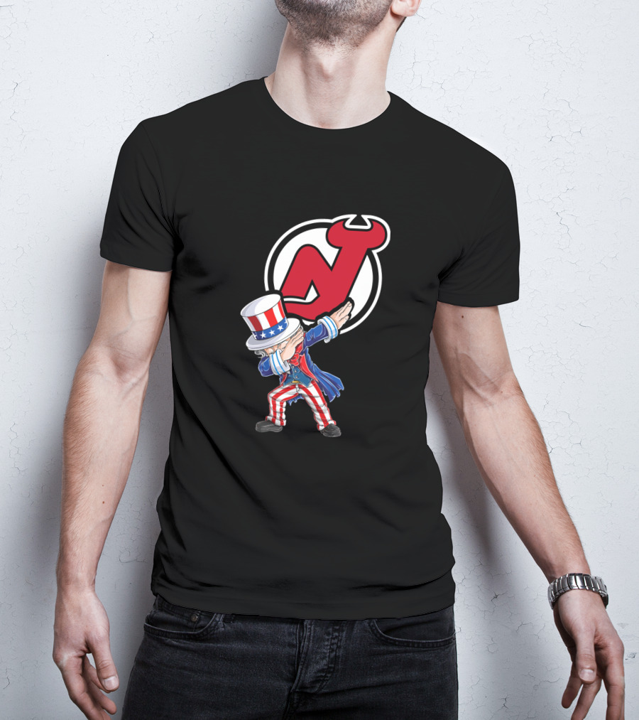 Uncle Sam Dabbing New Jersey Devils Logo Patriotic 4Th Of July T-Shirt