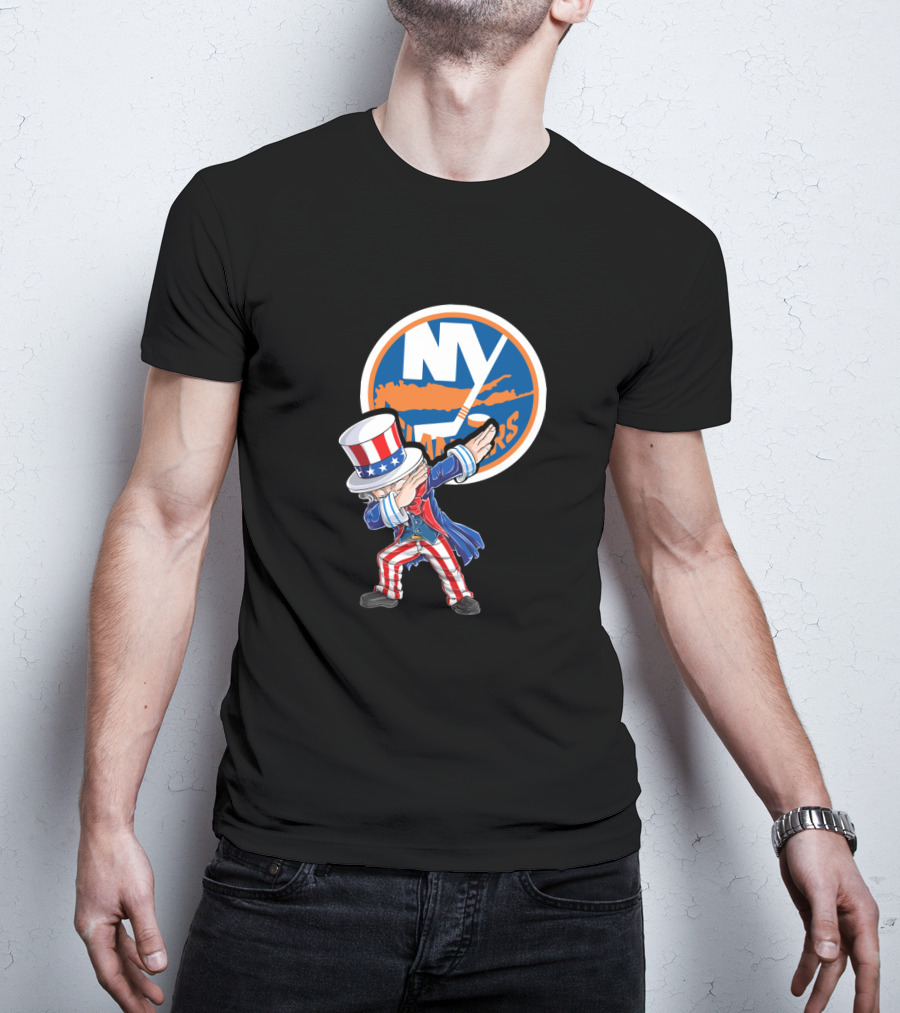 Uncle Sam Dabbing In Front Of New York Islanders Logo For 4Th Of July T-Shirt