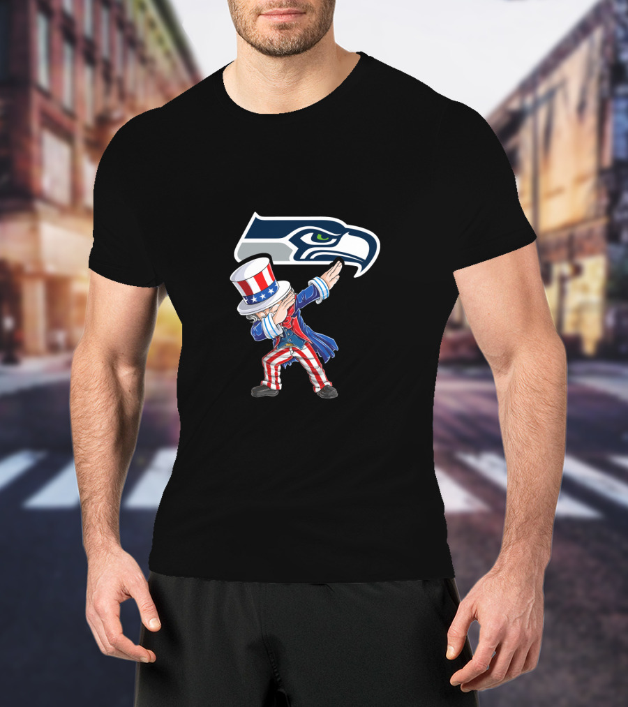 Uncle Sam Dabbing Seattle Seahawks 4Th Of July Celebration T-Shirt