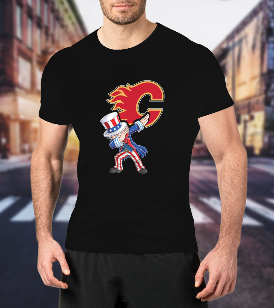 Uncle Sam Dabbing With Calgary Flames Logo For July 4Th Celebration Fans T-Shirt