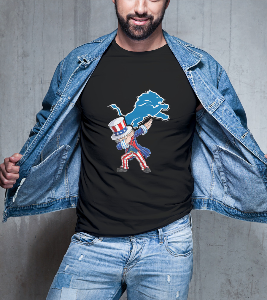 Uncle Sam Dabbing Detroit Lions 4Th Of July Fans T-Shirt