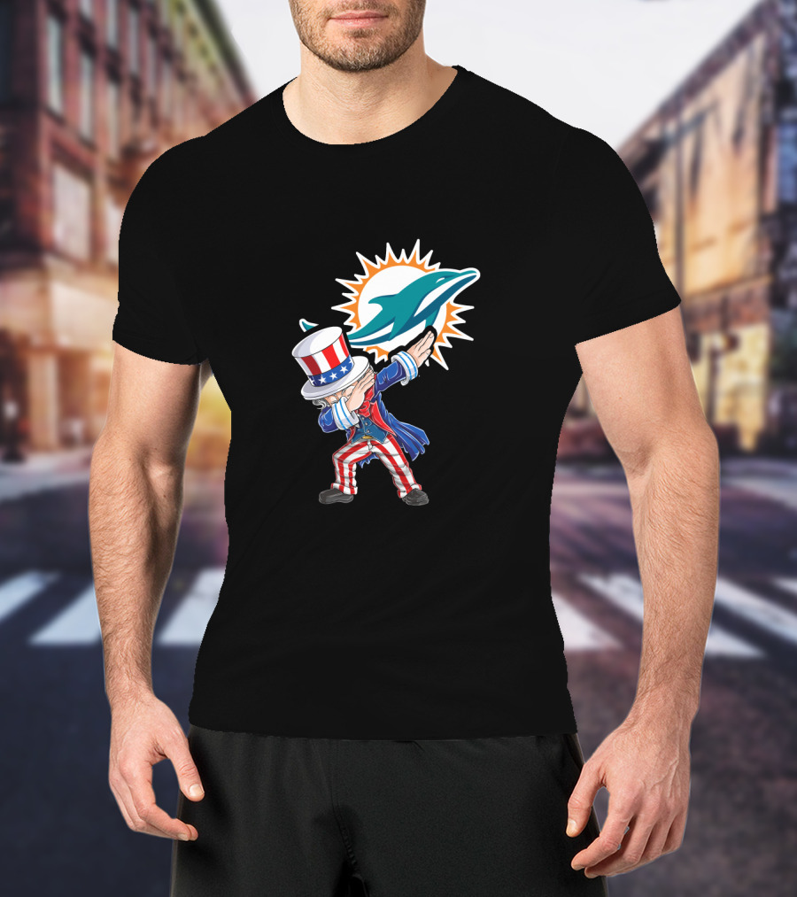 Uncle Sam Dabbing Miami Dolphins 4Th Of July Celebration T-Shirt