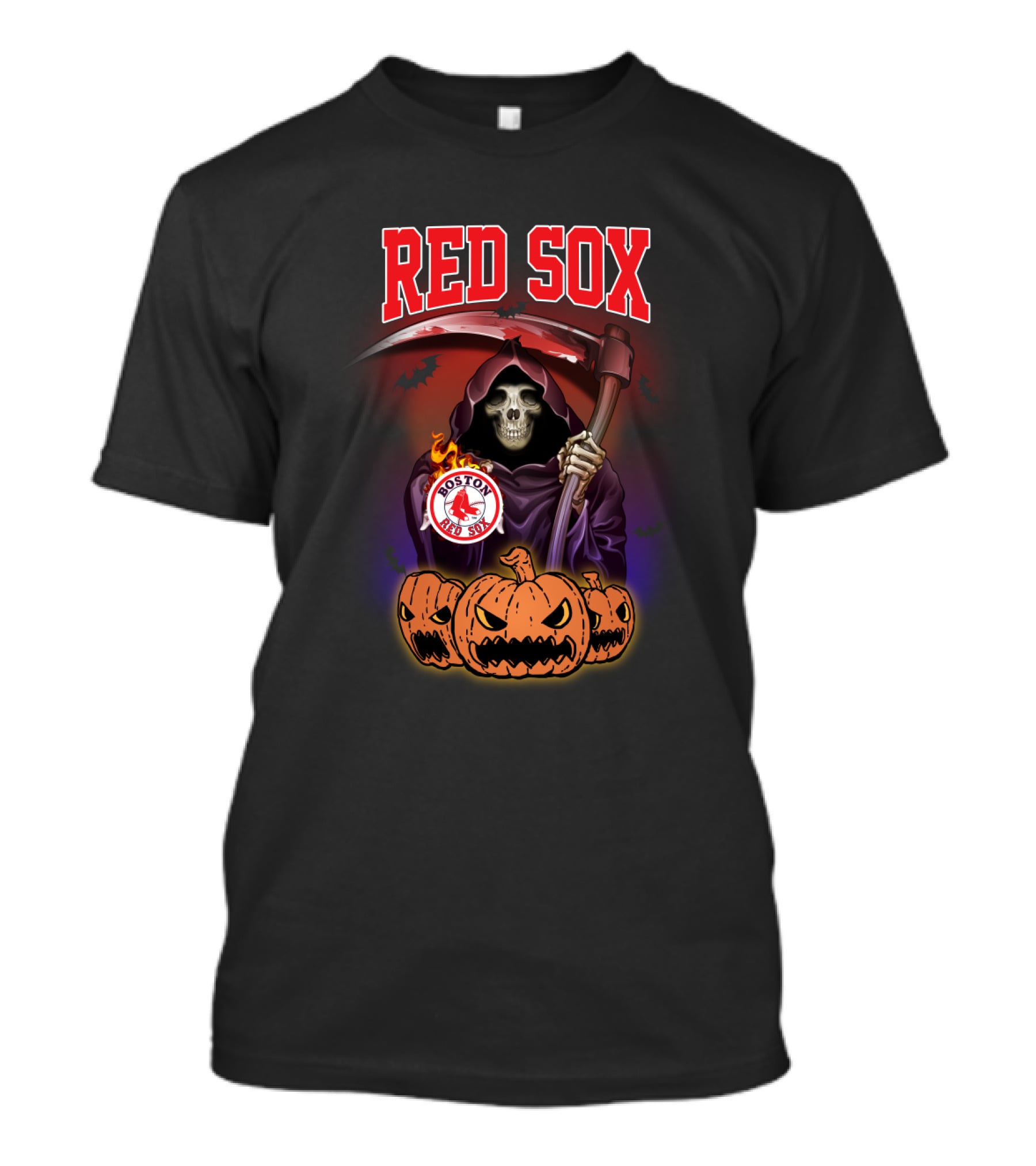 Boston Red Sox Reaper With Scythe And Halloween Pumpkins T-Shirt