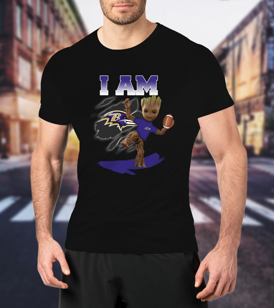 I Am Baltimore Ravens Groot Holding Football Ravens Fans T-Shirt