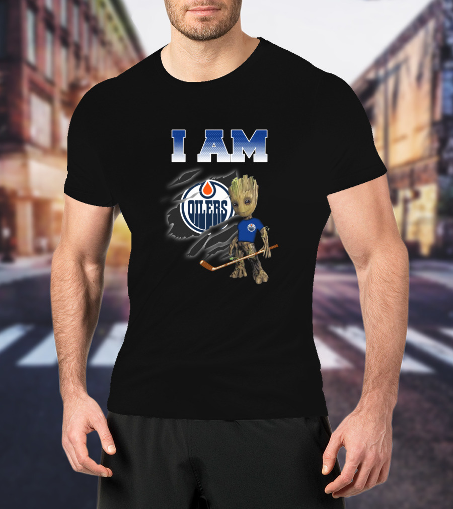 I Am Groot Edmonton Oilers Fan Hockey T-Shirt