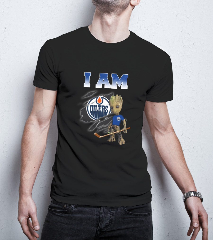 I Am Groot Edmonton Oilers Fan Hockey T-Shirt
