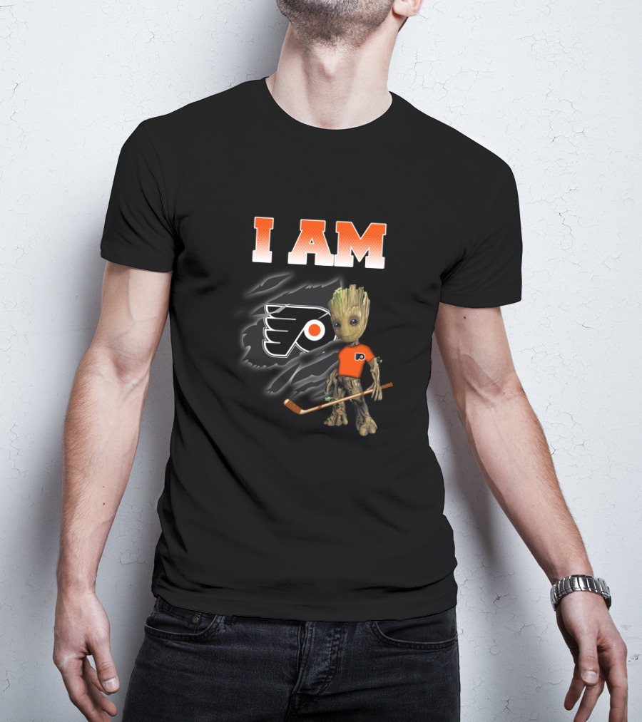 I Am Philadelphia Flyers Groot Hockey Fan Character T-Shirt
