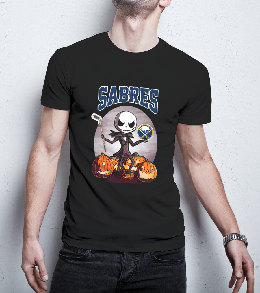 Jack Skellington Halloween Buffalo Sabres Hockey Pumpkins T-Shirt