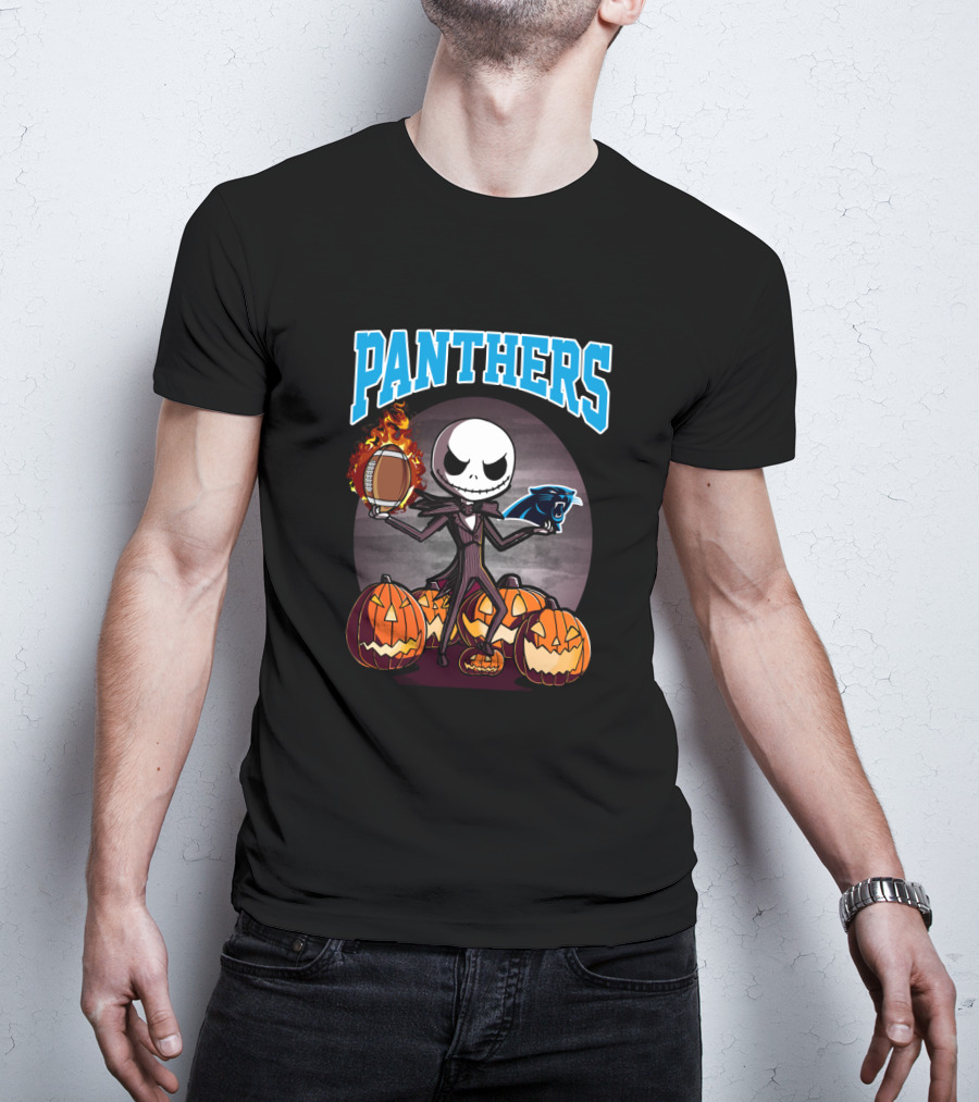 Panthers Halloween Jack Skellington Carolina Football Pumpkins T-Shirt