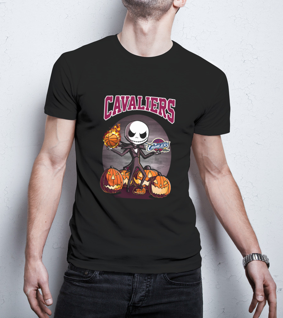 Cavaliers Jack Skellington Halloween Basketball Pumpkins Cleveland Fan T-Shirt
