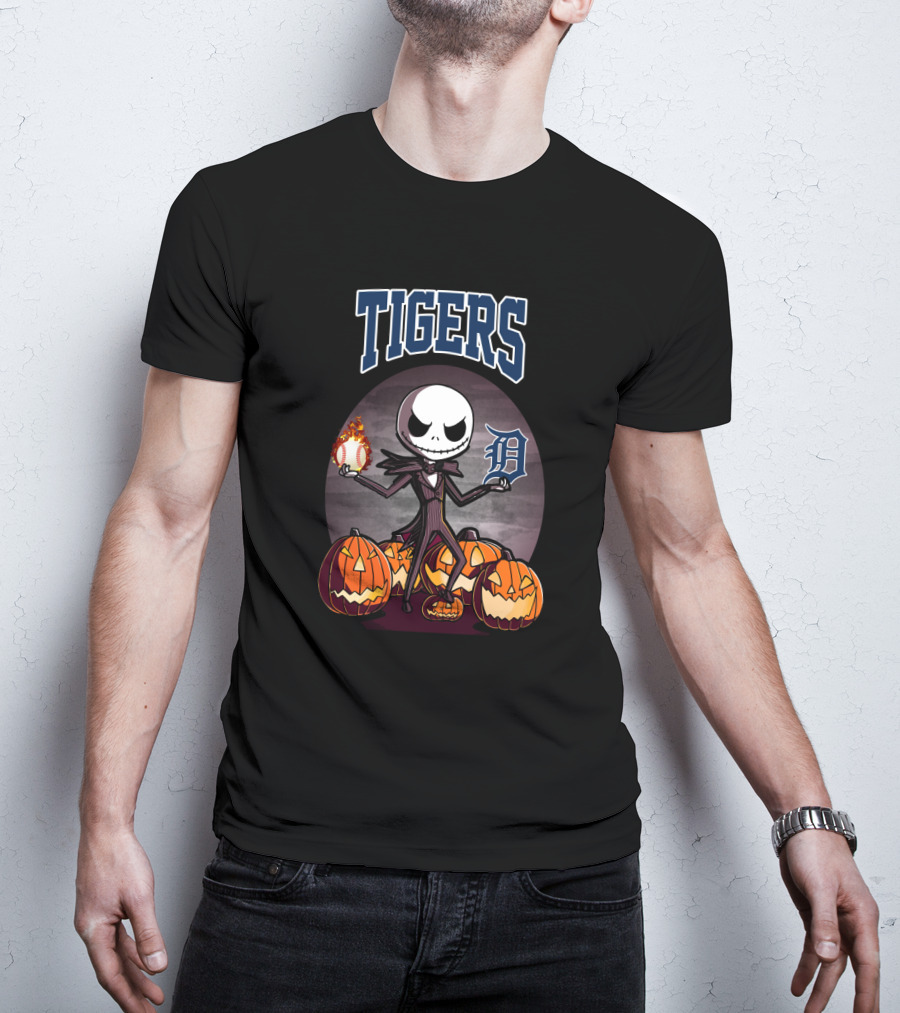 Tigers Jack Skellington Halloween Detroit Baseball Pumpkins Iconic T-Shirt