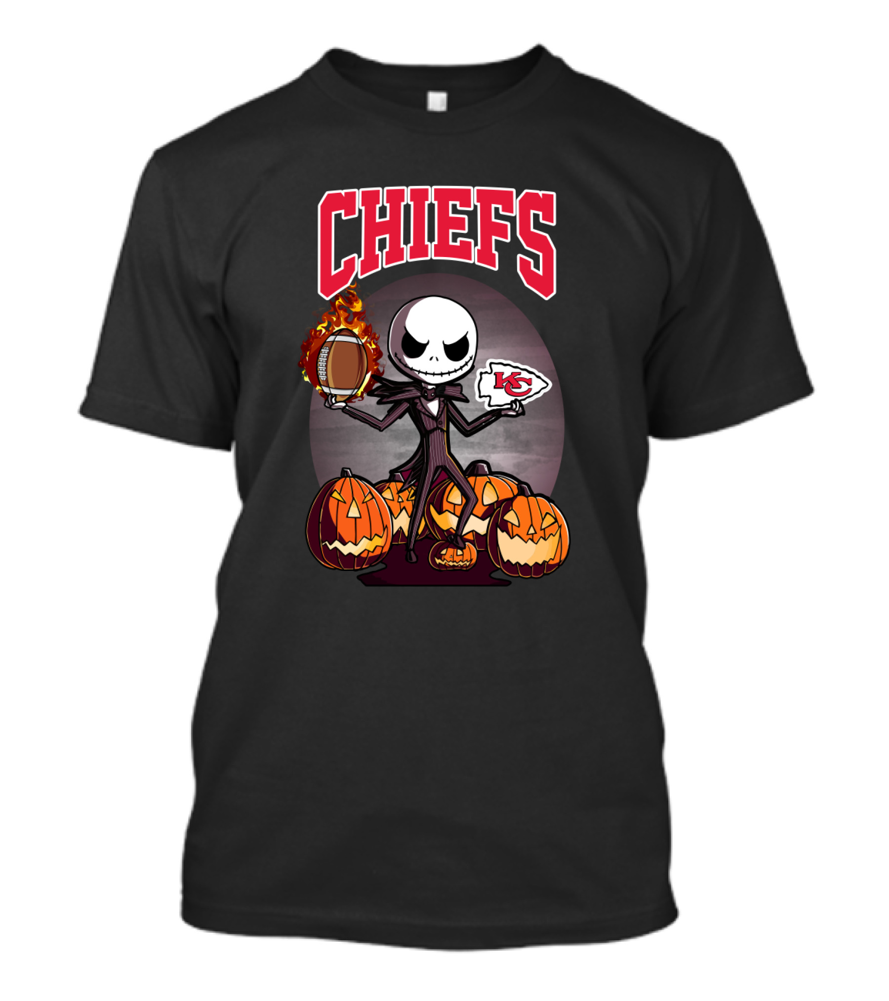 Chiefs Halloween Jack Skellington Kansas City Football Pumpkins T-Shirt