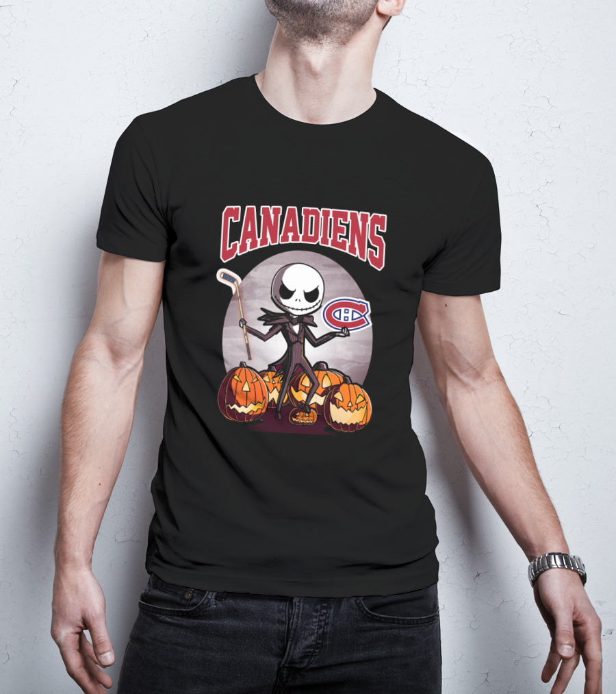 Canadiens Jack Skellington Halloween Hockey Pumpkins T-Shirt