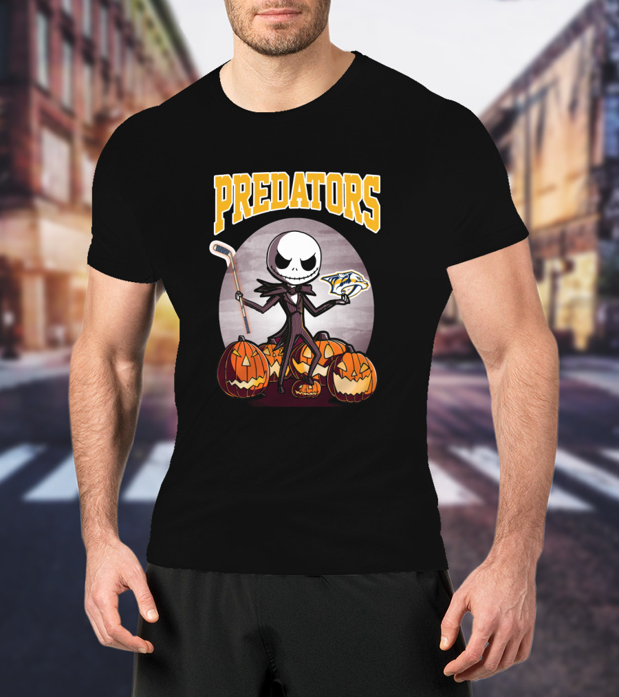 Jack Skellington Halloween Predators Hockey Logo Pumpkin T-Shirt