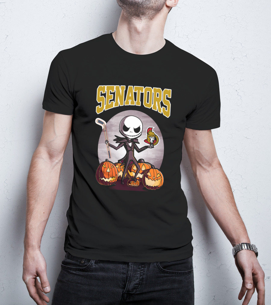 Jack Skellington Senators Hockey Halloween Pumpkins T-Shirt