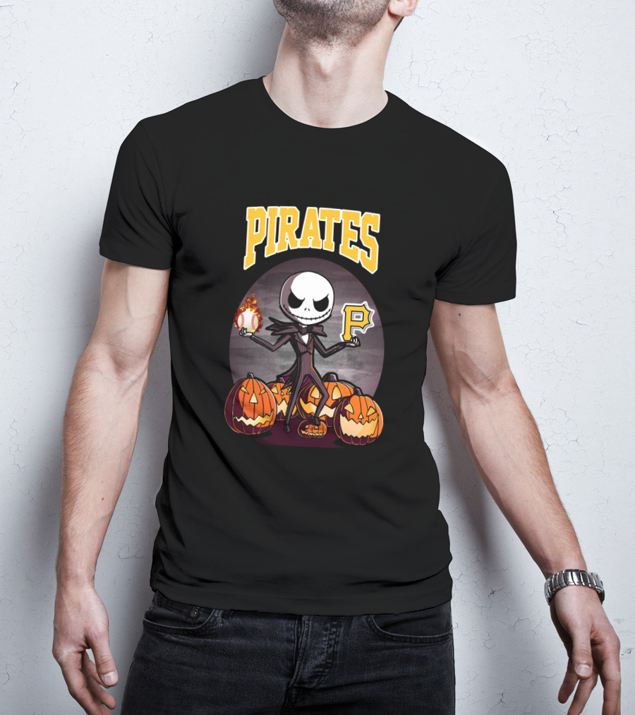Pirates Jack Skellington Halloween Pittsburgh Baseball Pumpkins T-Shirt