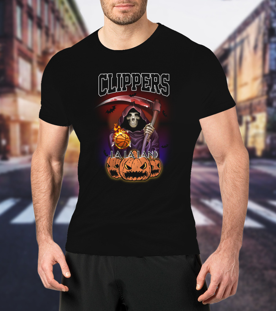 Clippers Halloween Reaper La La Land Basketball T-Shirt