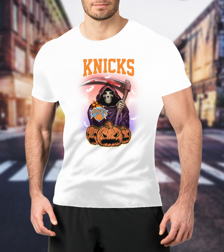 Knicks Grim Reaper Halloween Pumpkins New York Basketball T-Shirt