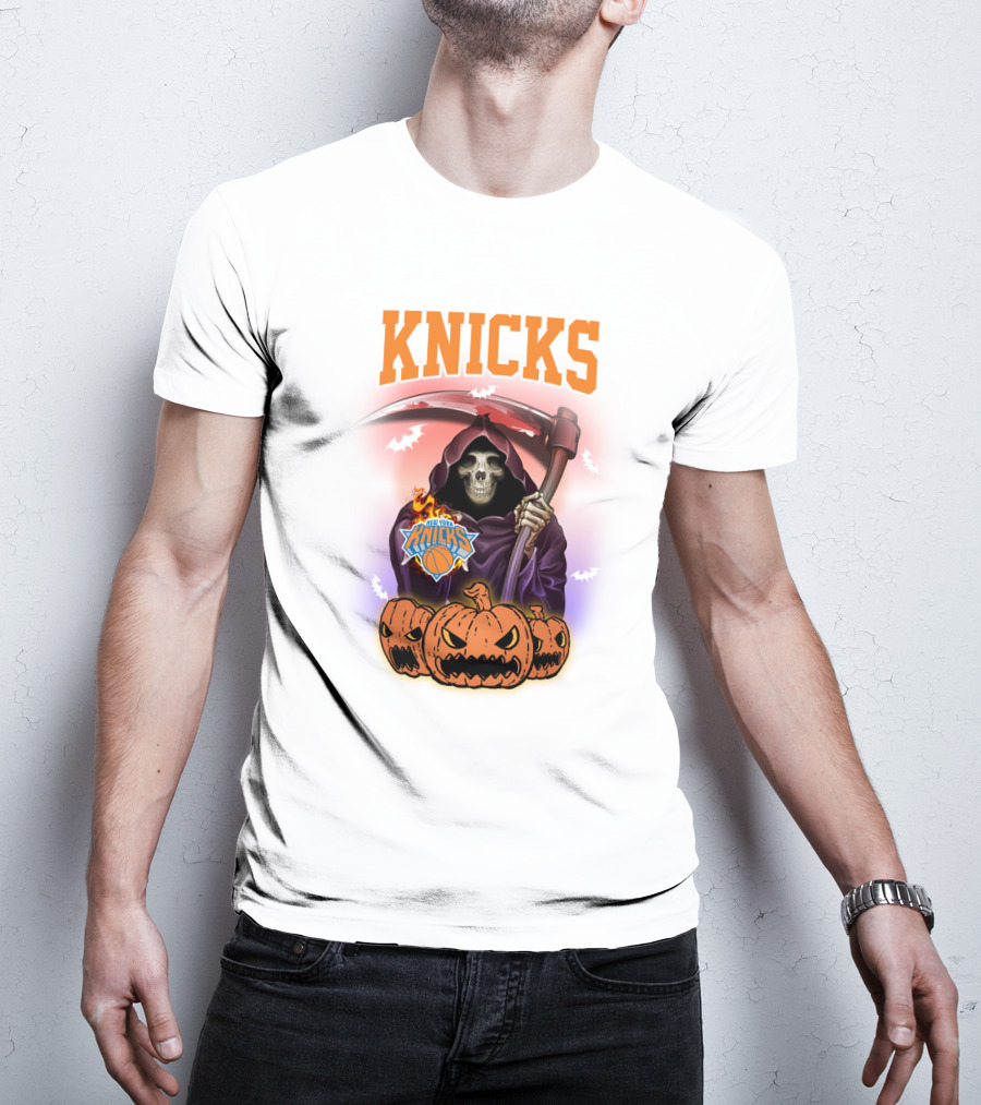 Knicks Grim Reaper Halloween Pumpkins New York Basketball T-Shirt