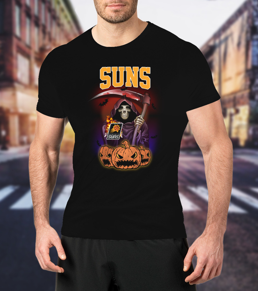 Suns Reaper Halloween Grim Scythe With Pumpkins T-Shirt