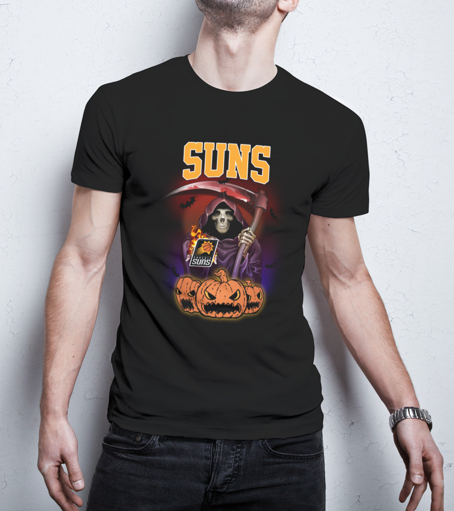 Suns Reaper Halloween Grim Scythe With Pumpkins T-Shirt