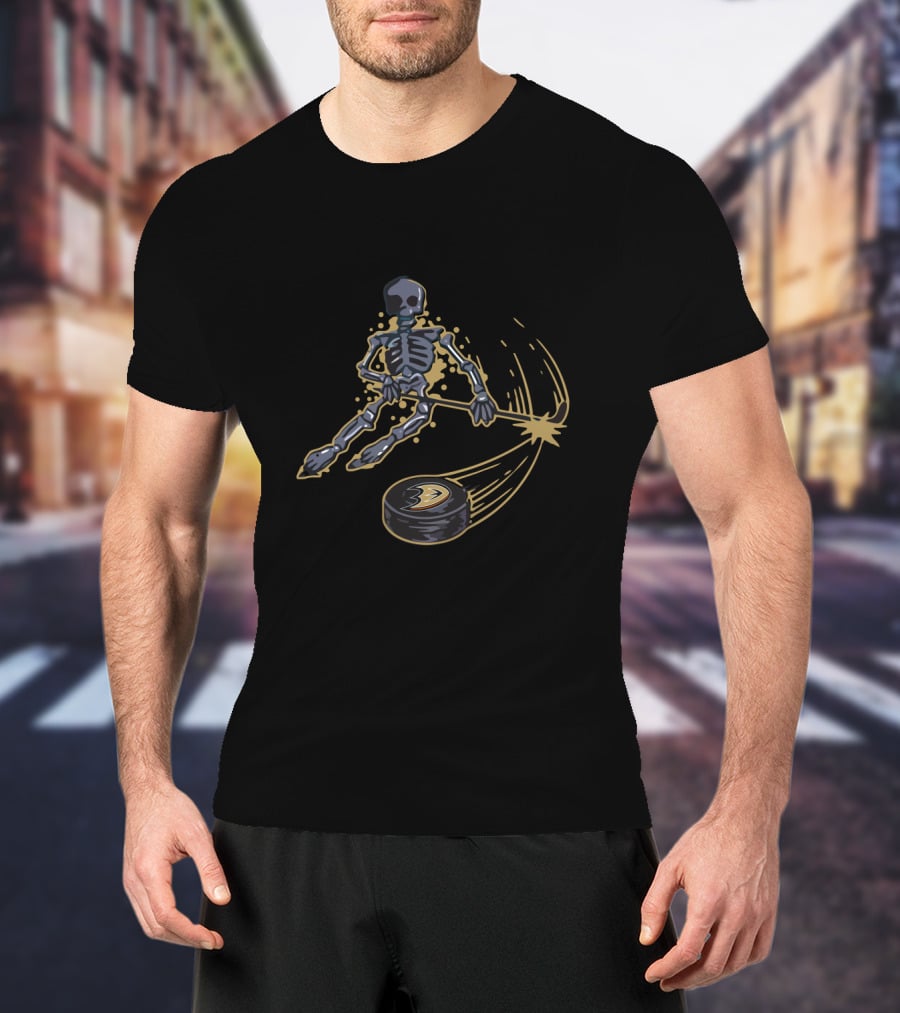 Ghostly Skeleton Playing Hockey Anaheim Ducks Fans NHL T-Shirt