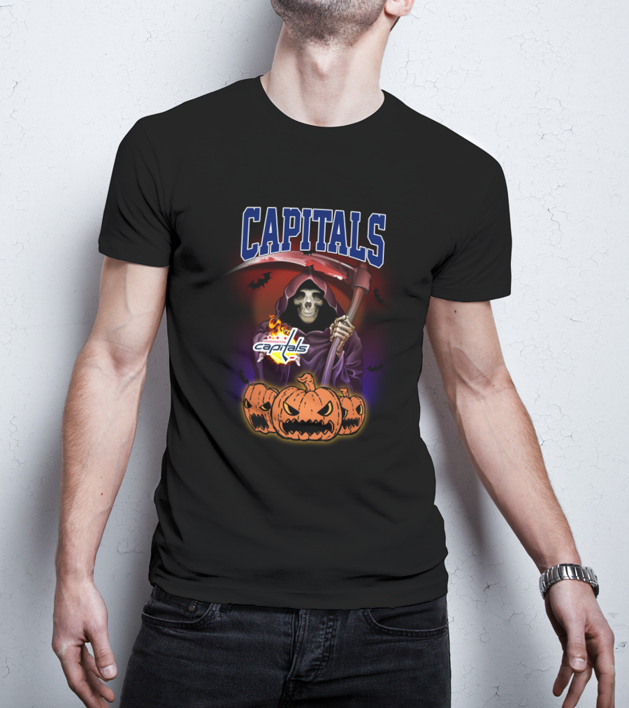 Capitals Reaper With Scythe And Pumpkin Trio Halloween T-Shirt