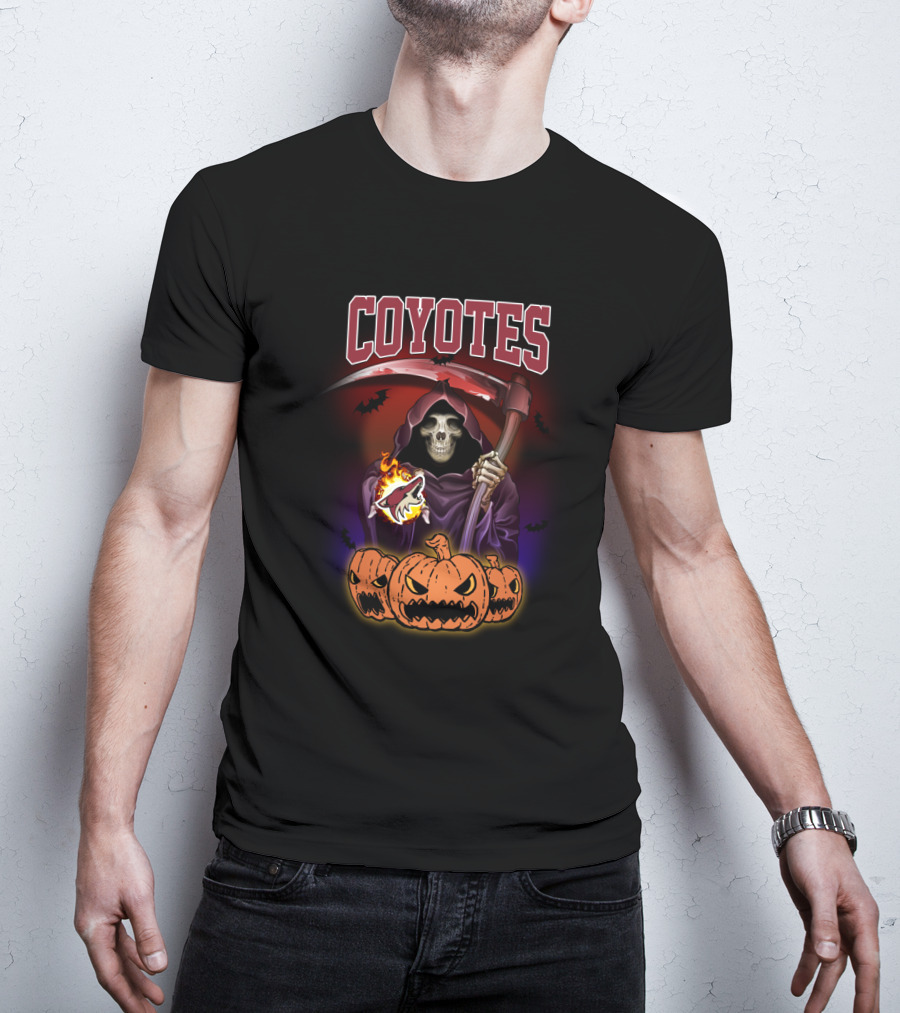 Arizona Coyotes Reaper Halloween With Scythe And Pumpkins T-Shirt