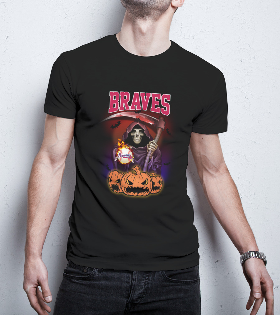 Braves Halloween Reaper With Pumpkins And Scythe T-Shirt