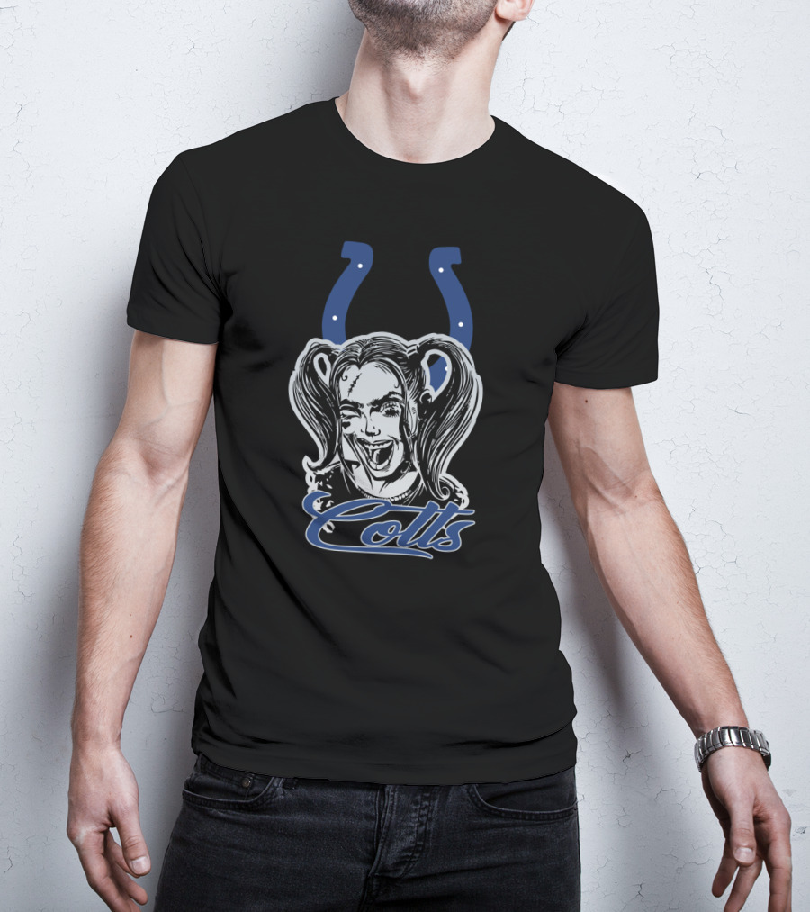 Harley Quinn Face Indianapolis Colts Horseshoe T-Shirt