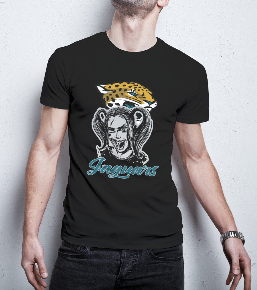 Jaguar Head With Harley Quinn Face And Jaguars T-Shirt