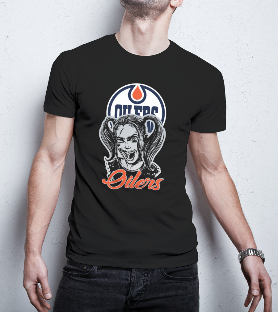 Oilers Fans With Harley Quinn Face And Edmonton Oilers T-Shirt
