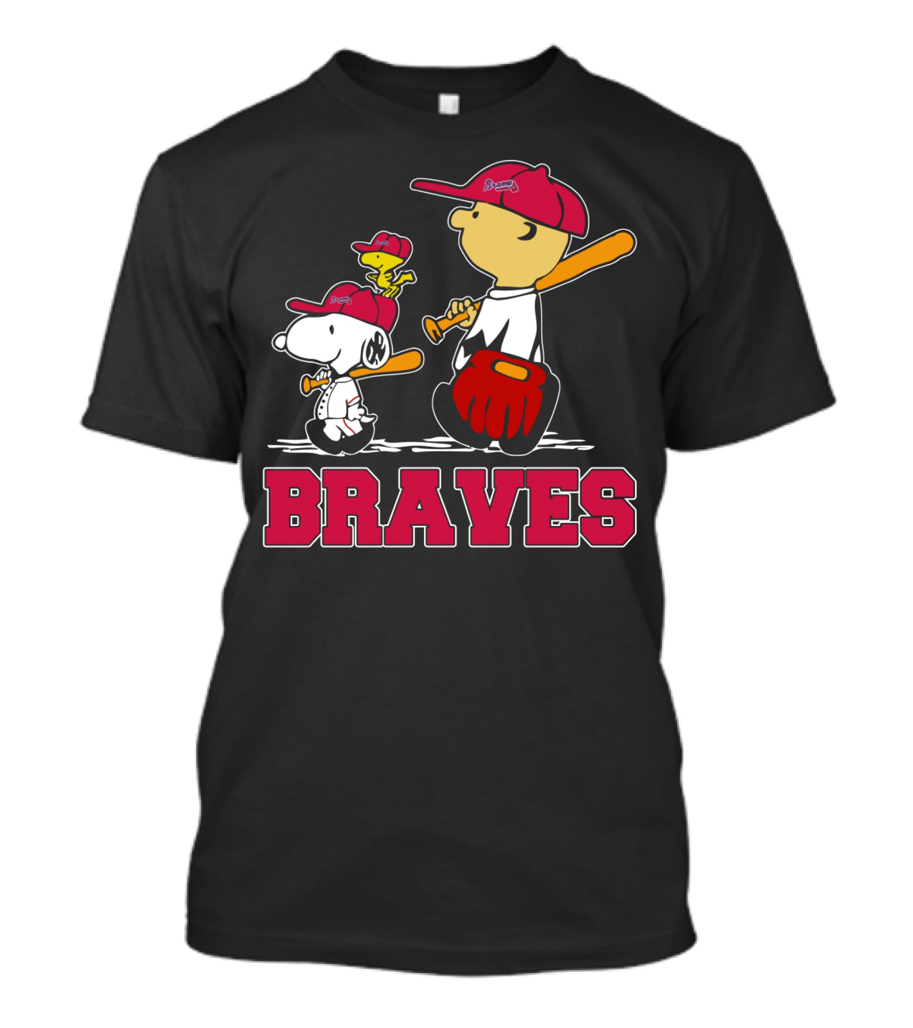 Snoopy Woodstock And Charlie Brown Braves Baseball Fans T-Shirt