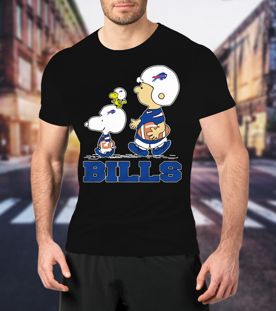 Snoopy Woodstock And Charlie Brown Buffalo Bills Fans Football Helmets T-Shirt