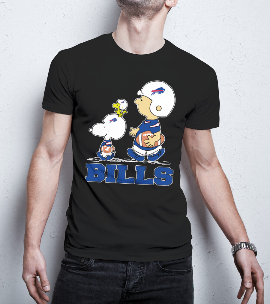 Snoopy Woodstock And Charlie Brown Buffalo Bills Fans Football Helmets T-Shirt
