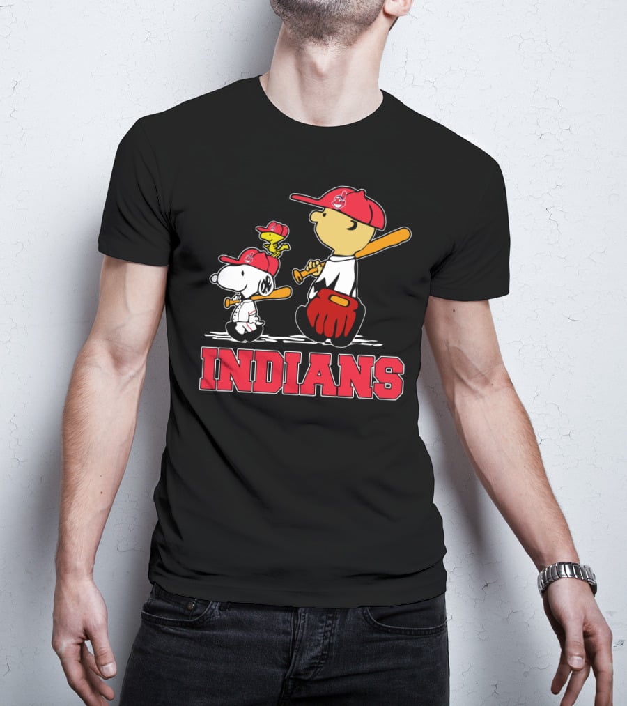 Snoopy Woodstock Cleveland Indians Baseball Fans T-Shirt