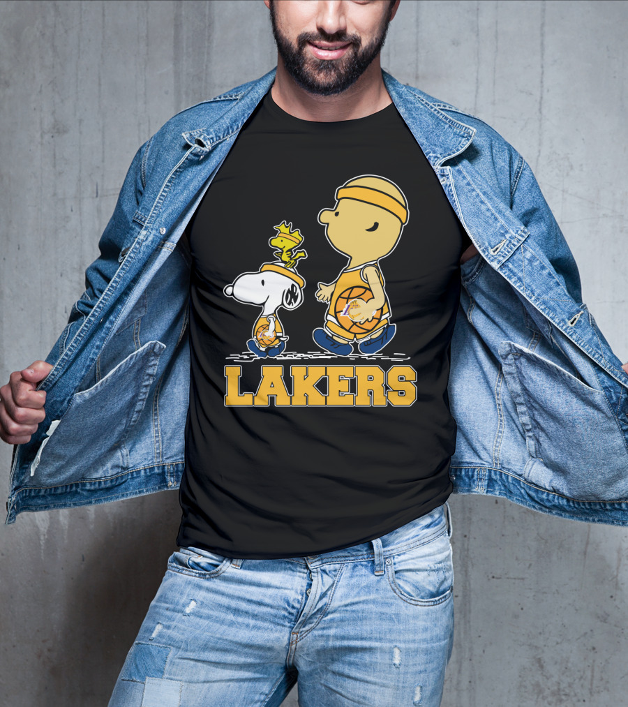 Snoopy And Woodstock With Basketballs For Los Angeles Lakers Fans T-Shirt