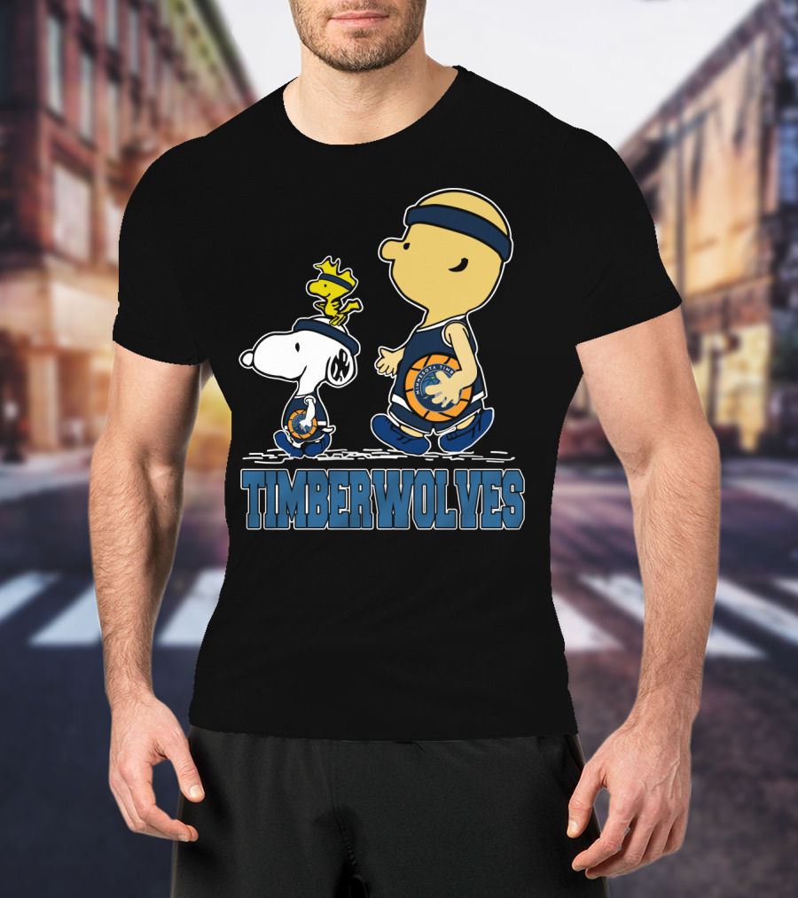 Snoopy Woodstock And Charlie Brown As Minnesota Timberwolves Fans T-Shirt