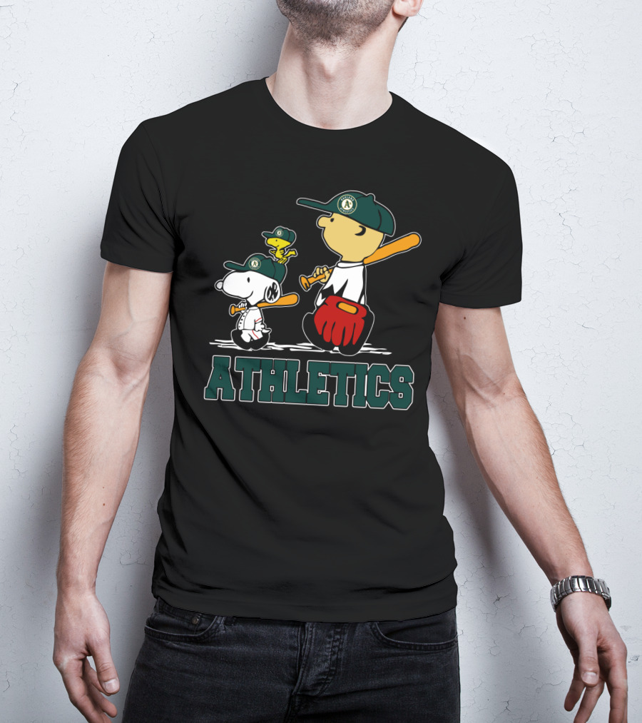 Snoopy Woodstock And Friends With Athletics Team T-Shirt