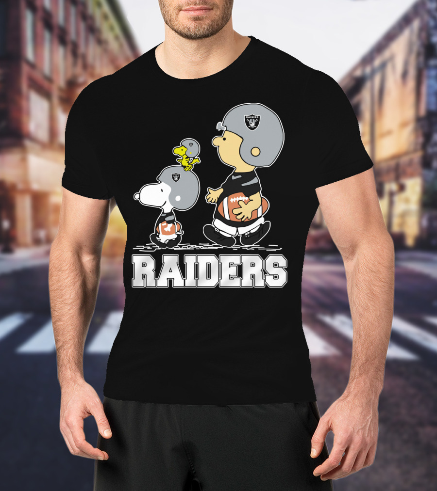 Snoopy And Peanuts Characters As Raiders Football Fans T-Shirt