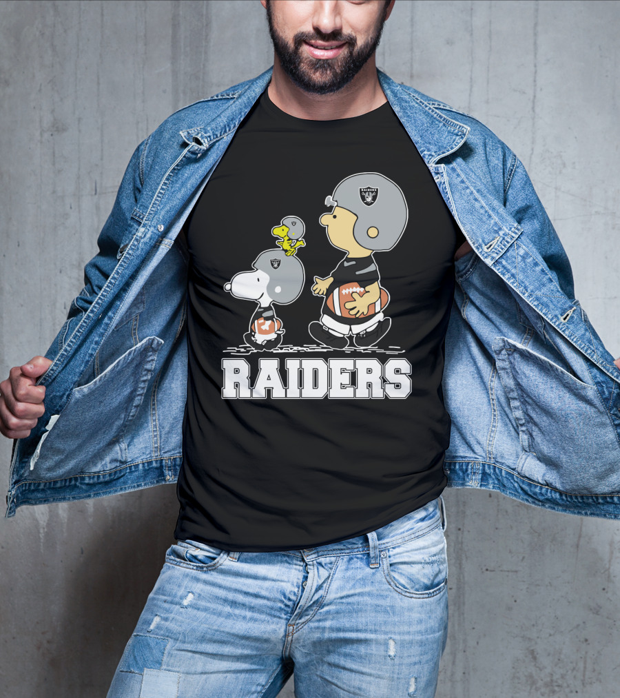Snoopy And Peanuts Characters As Raiders Football Fans T-Shirt