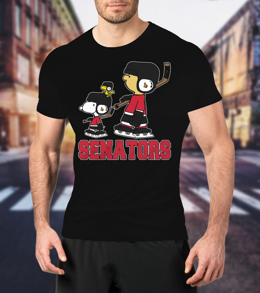 Snoopy Woodstock And Ottawa Senators Ice Hockey Fans T-Shirt